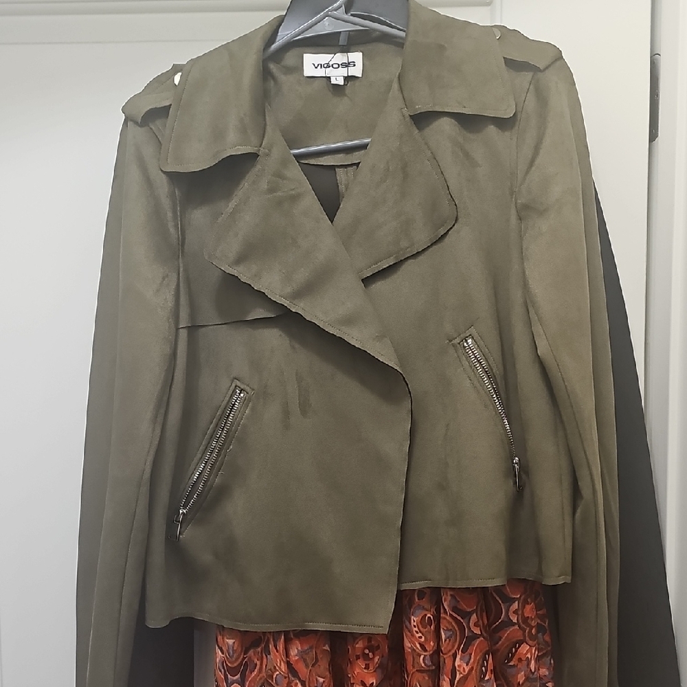 Vigoss Olive Green Suede Moto Jacket